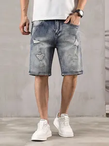 High-End Men's Fitted Distressed Hole Jeans Shorts, Slimming Daily Wear, Comfortably Stylish, Versatility in Fashion