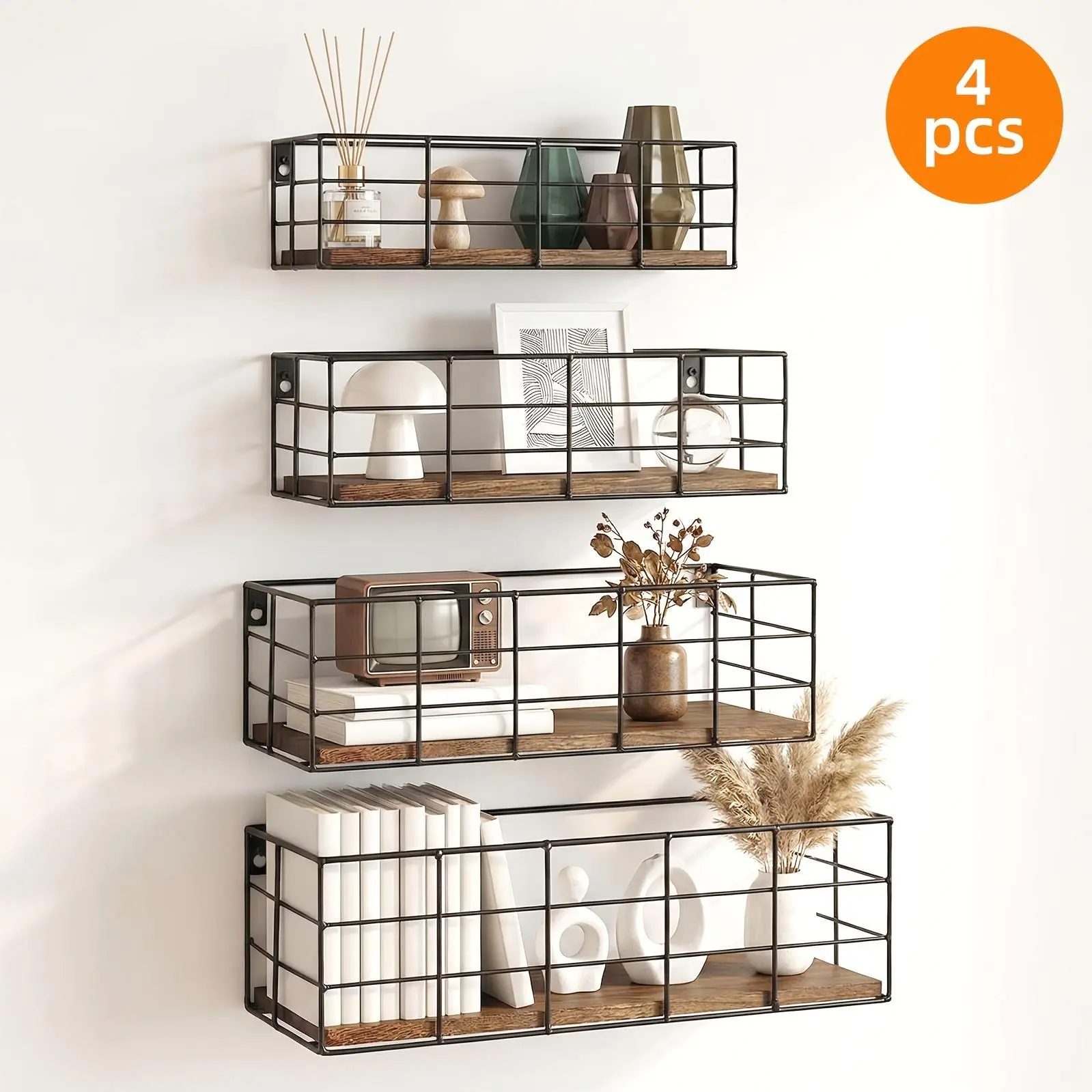 Wall-Mounted Floating Shelves Set Pack, 4/6-Piece Space-Saving Storage Racks with Various Sizes, Suitable for Bathroom Vanity, Living Room, Home Decor & Organization