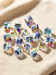 96pcs Cube Crystal Glass Beads, 6mm Iridescent Square Spacer Beads, Aurora Borealis (AB) Rainbow Faceted Dichroic Beads for Jewelry Making, DIY Bracelets, Necklaces, Crafts, Beading Supplies