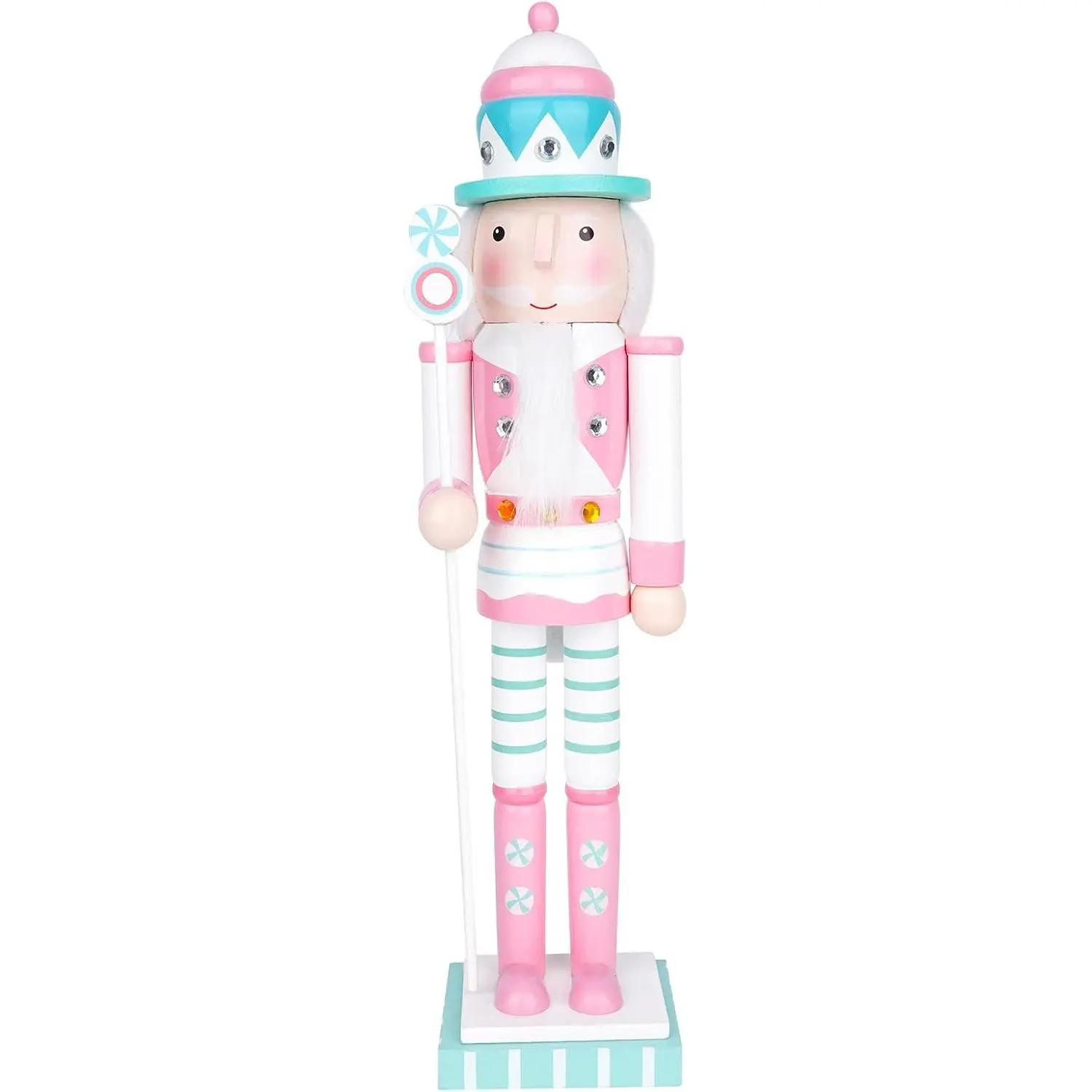 15 Inch Large Nutcracker Soldier Figure, Pink Nutcracker Christmas Decor Doll for Holiday Decor, Festive Gift for Home, Office, Xmas Tree Decorations (White)