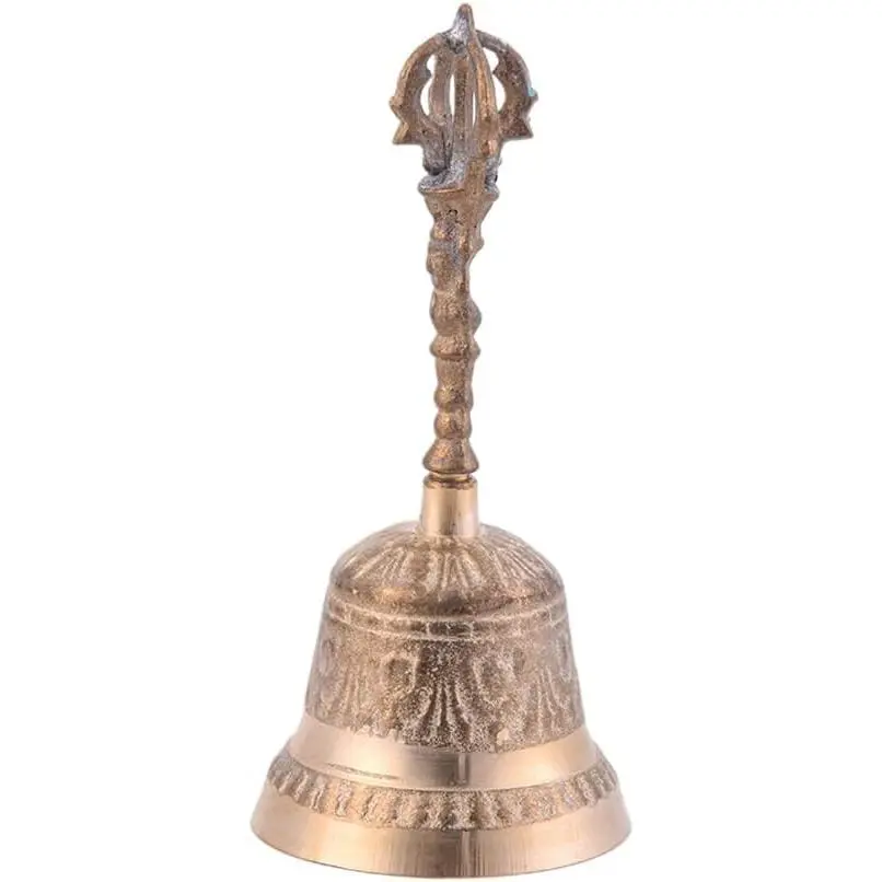 EXCEART Brass Bell 5.90 Inch Retro Hand Bell Archaize Metal Call for Home Office School Pet Training Wake-up Signals Feng Shui Decoration