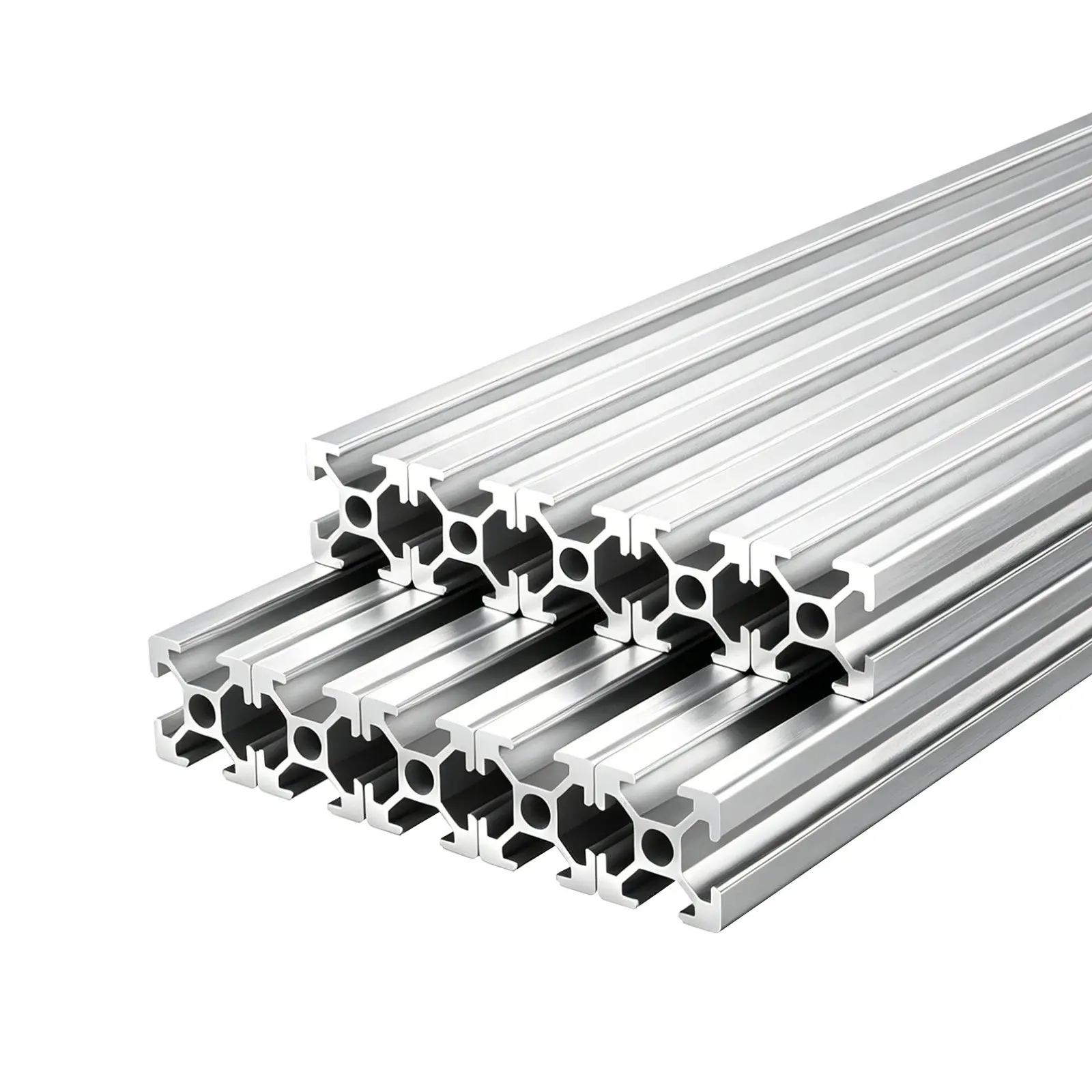 VEVOR 10PCS 2020 T-Slot EU Std Anodized Aluminum Alloy Extrusion Profile, 39.37in/1000mm 2020t-100-10-y Linear Rail with M5 Nut Slots, High Strength, Includes Brackets, for CNC Frames, DIY Workbench (Silver) for DIY Builders