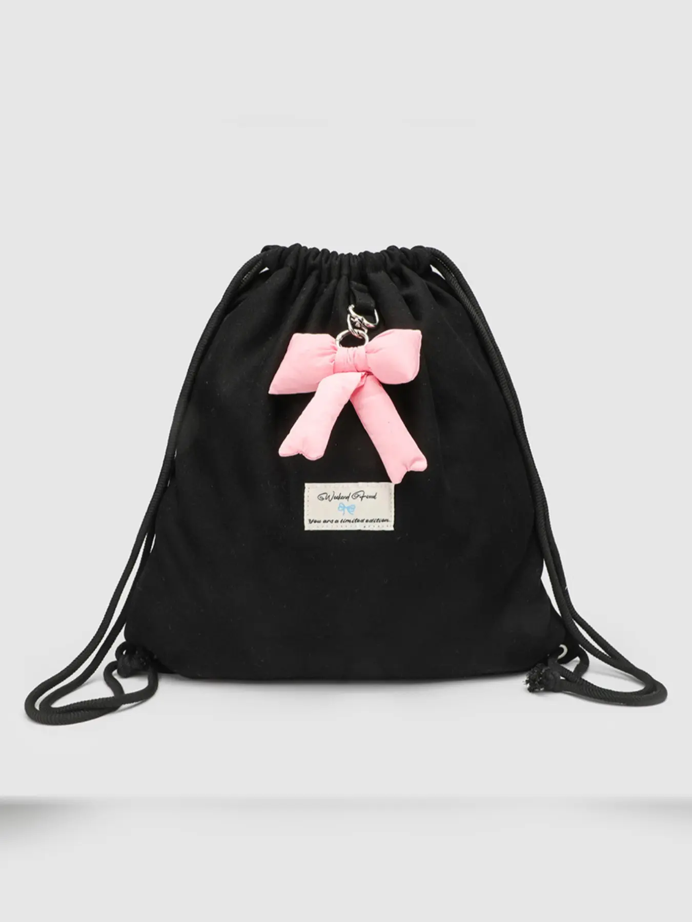 Korean Style Original Drawstring Student Backpack, Large Capacity Dual Shoulder Bag, Plain Cotton, Cute Design, All Seasons