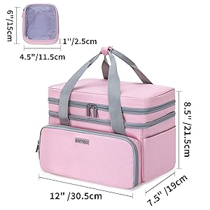 Layer Sewing Accessories Organizer with 2 Detachable Pouches, Large Sewing Bag for Sewing Tools (Bag ONLY), Pink