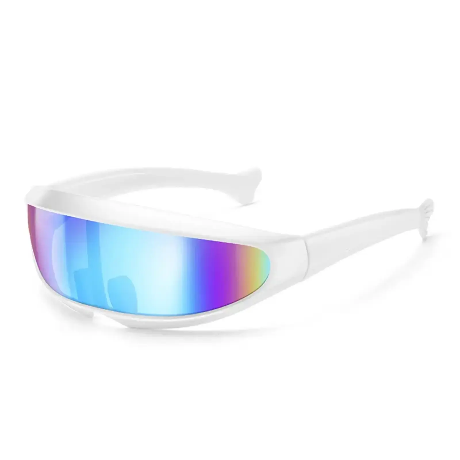 XUH Men's Futuristic Look Rimless Wrap-Around Sunglasses, 1-Piece UV400 Shield Eyewear for Rave Cosplay (Sports & Outdoor Use), Liquid Silver Frame - Space Silver, Men's Accessories