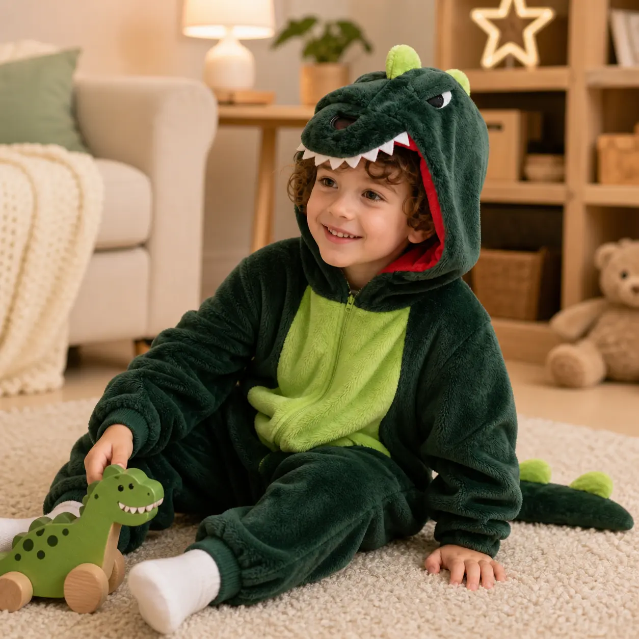 Baby Toddler 1-3 Yrs Cute Hooded Animal Romper - Flannel Long Sleeve Medium Stretch Zippered Sleepwear Pajamas for Boys Girls