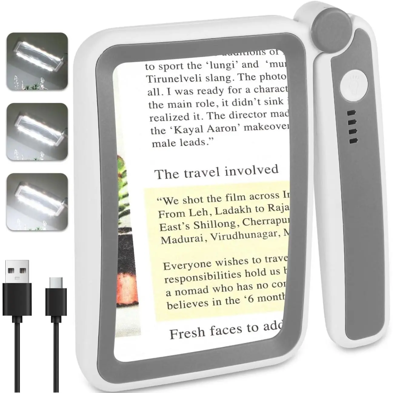 Rechargeable 6X Magnifying Glass with Light for Reading, Large LED Page Magnifier for Seniors Low Vision, Folding Handheld Lightweight Rectangle Magnifier for Books and Small Print