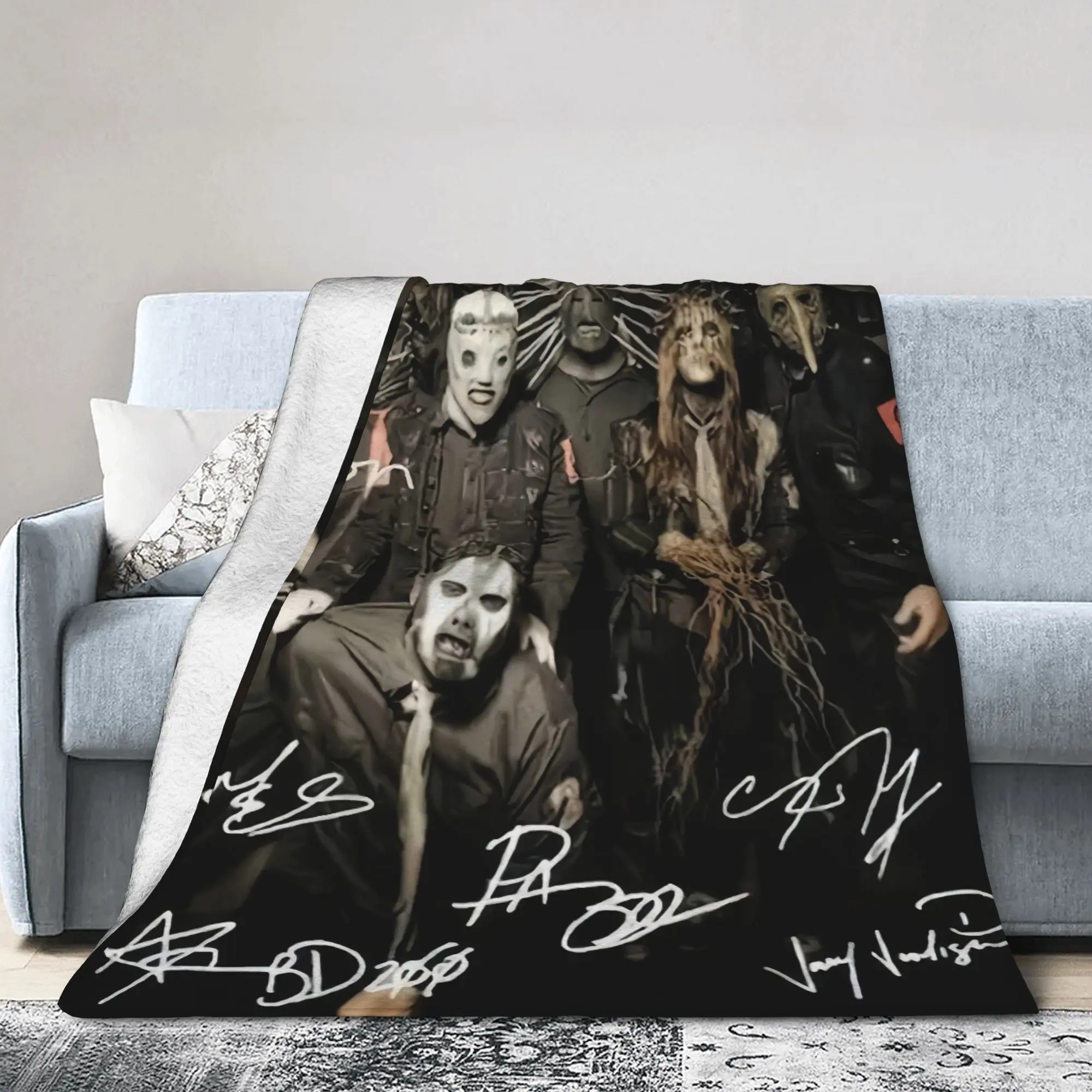 Slipknot Mask Band Members Autograph Blanket Lightweight Anti-pilling Sofa Camping Blanket