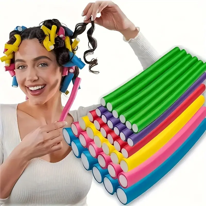 10-Pack Heatless Flexible Foam Curlers, Overnight Hair Styling Tool, Reusable No-Damage Curling Wand, DIY Hair Accessory for All Hair Types