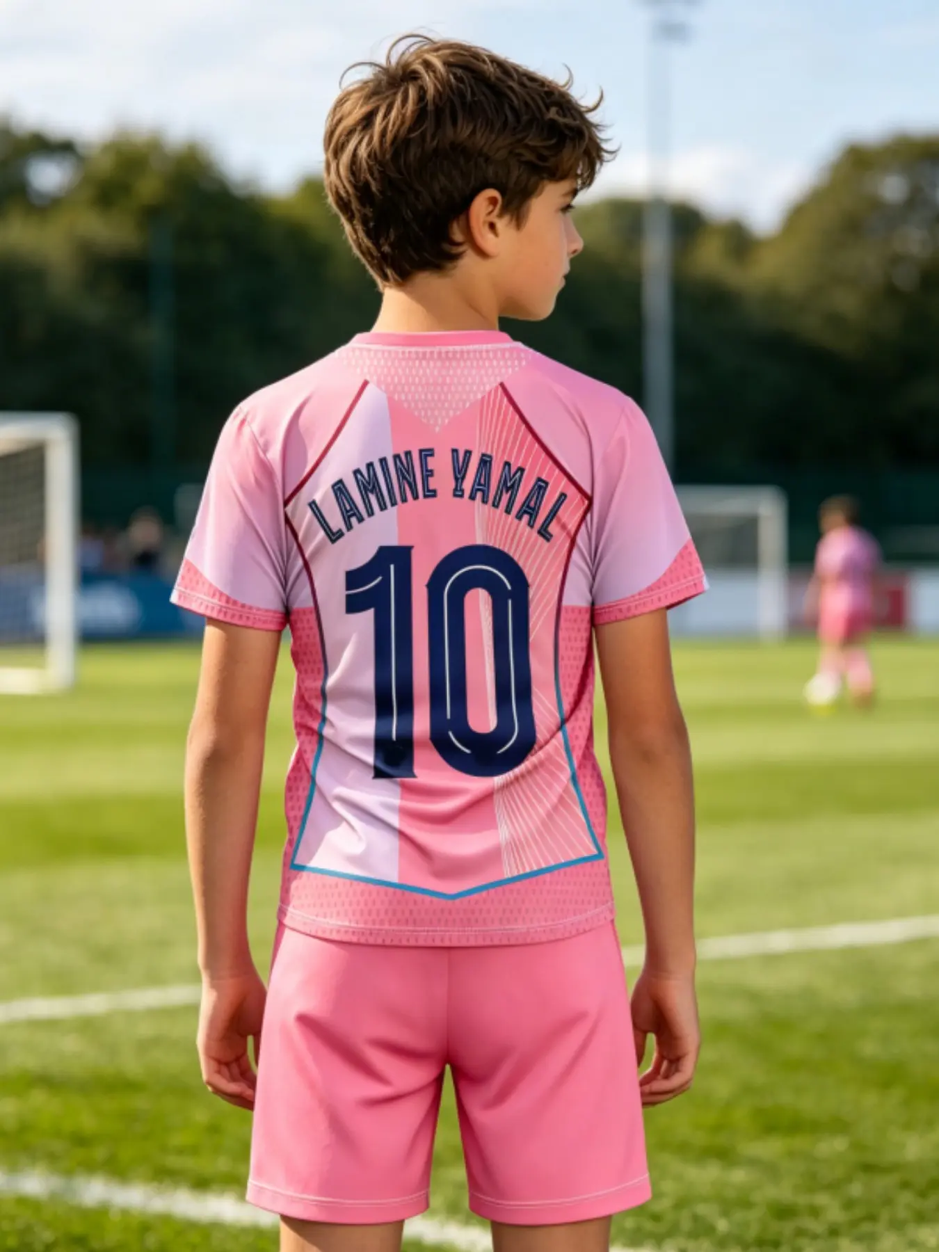 Boys' Gradient Soccer Jersey Set, Breathable Short Sleeve T-Shirt + Shorts, Quick-Dry Training, Casual Loose-Fit Suit