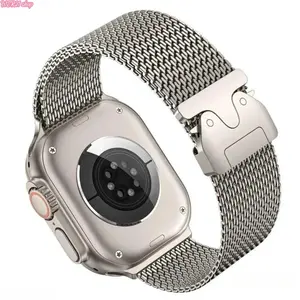 2026Titanium Milanese Loop Band With Secure Parachute Buckle, Premium Metal Wrist Strap Compatible With Apple Watch Ultra 2 49mm Series 5 To 10, Durable Accessory For Daily Casual Sports And Business Wear (No watch)
