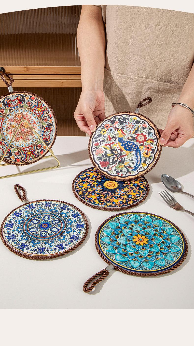 Retro Heat Resistant Mat for Cast Iron Enamel Dutch Oven Ceramic Tableware Non-Slip Kitchen Heat Insulation Pad for Dining Table Plate Heat Protection