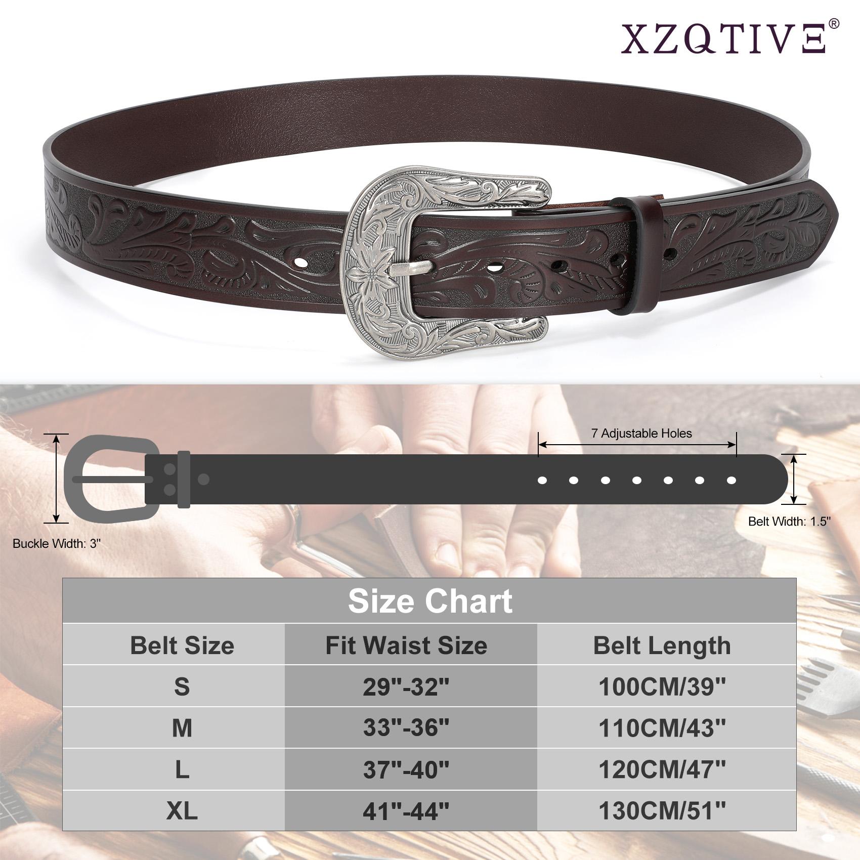 XZQTIVE Western Belts for Women Men Cowboy Cowgirl Floral Engraved Leather Belt Strap Vintage Embossed Buckle Waist Casual  Black Belt