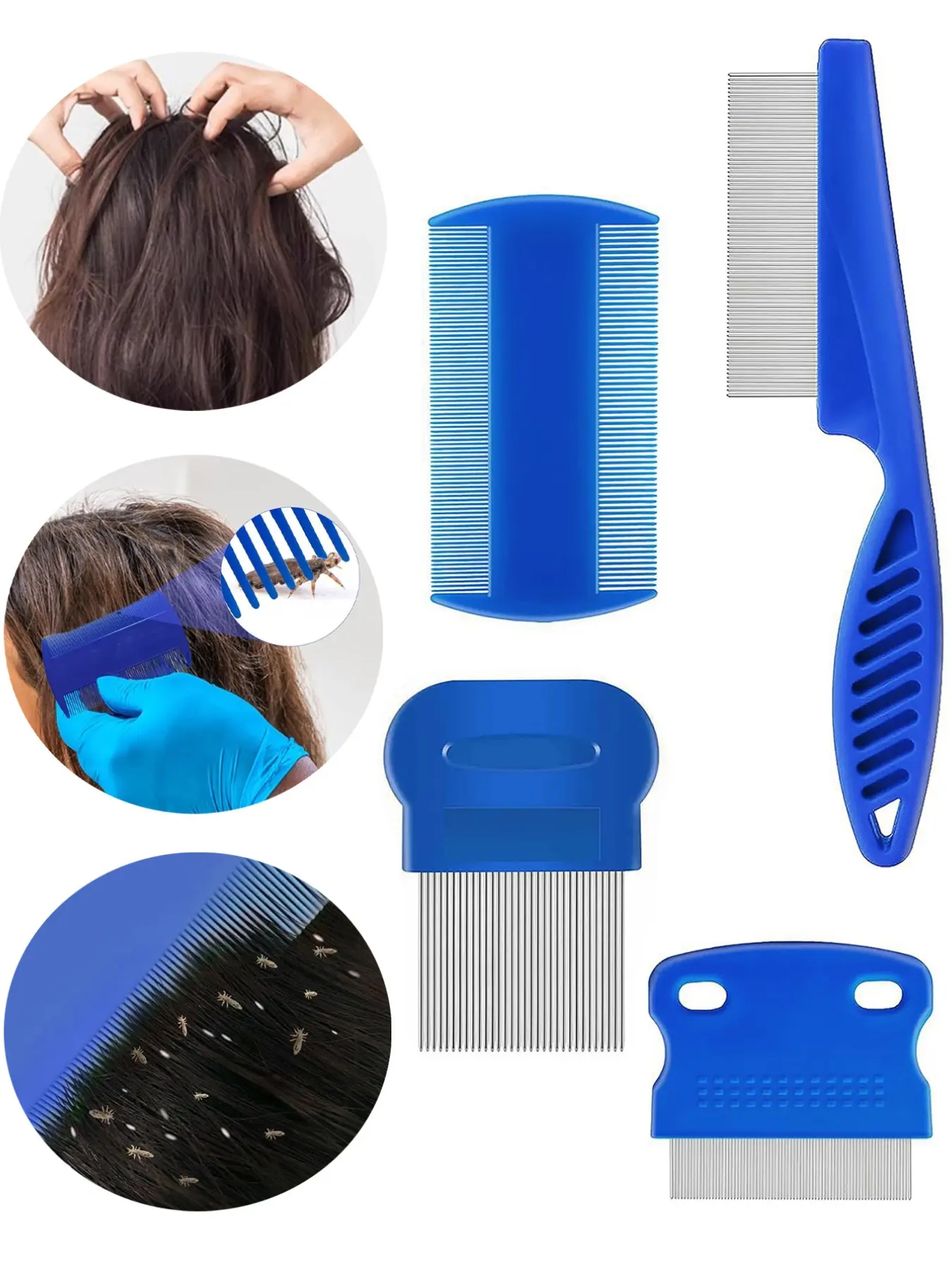 4pcs Blue Scalp Dandruff Comb, Lice Comb, Fine Tooth Comb, Multi-Functional Hair Scalp Cleaner, Hair Cleaning Tool Comb