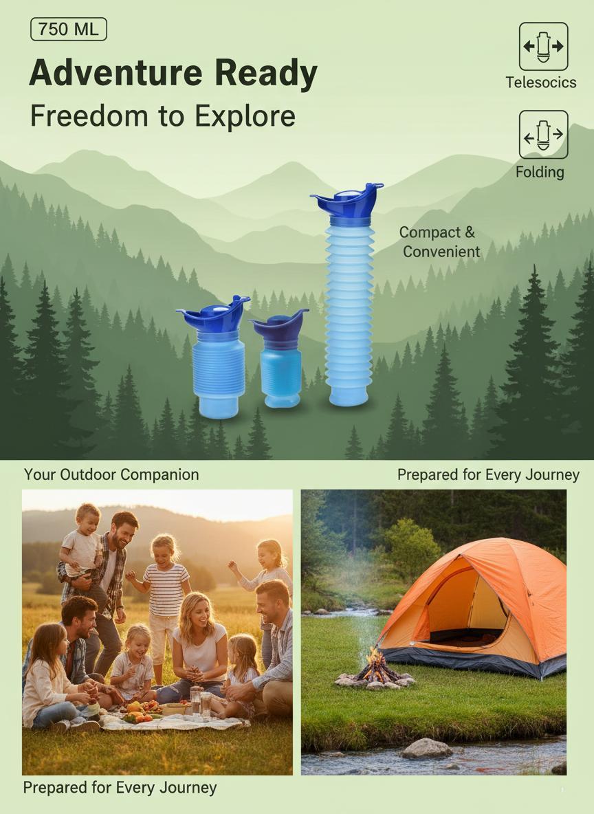 1set Urinal Car Urinal Bucket Outdoor Standing Urine Emergency Travel Portable Reusable Shrinkable Camping Toilet Urine Leak