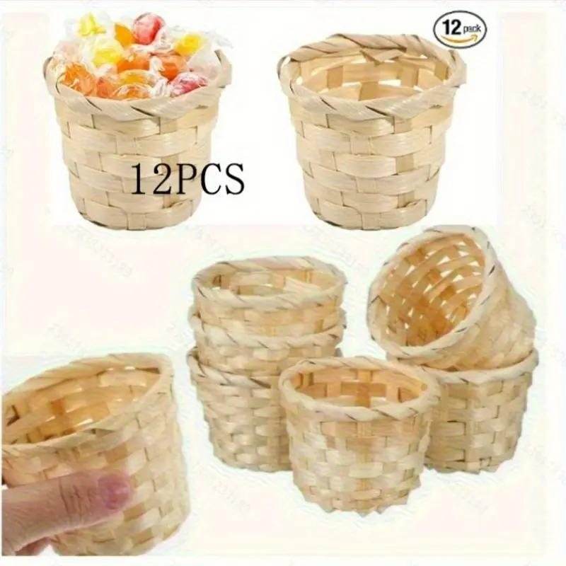 12pcs mini rattan basket-classic bamboo storage basket with handle, very suitable for picnics and groceries, versatile, durable and light, picnic essentials | classic design | no handle option, basket rack