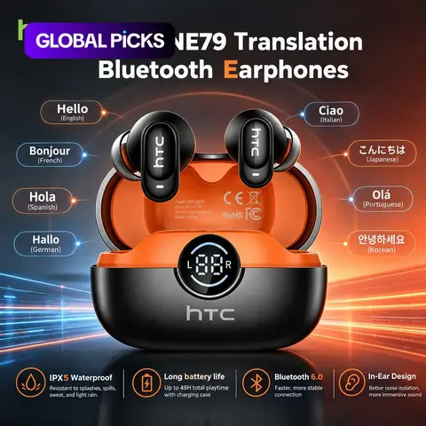 HTC NE79 TWS Earbuds, Audio Wireless Earbuds, BT 6.0, Waterproof In-Ear Wireless Earphones, Built-In Mic for, Office, Sports #GLOBAL PICKS