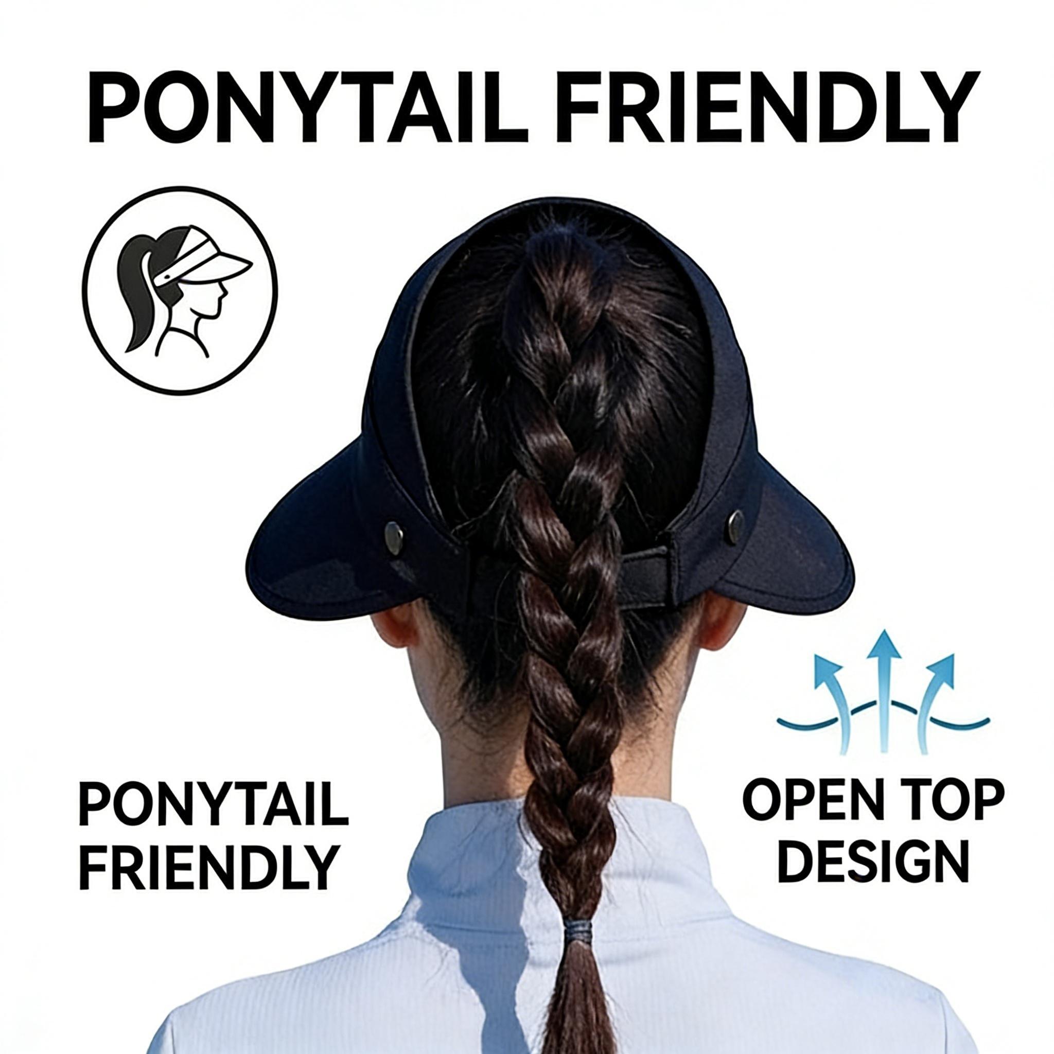 Wide-brim sun visor with UPF 50+ UV protection, open-top design for comfortable wearing. The adjustable head circumference fits most people, lightweight and breathable for outdoor daily use.