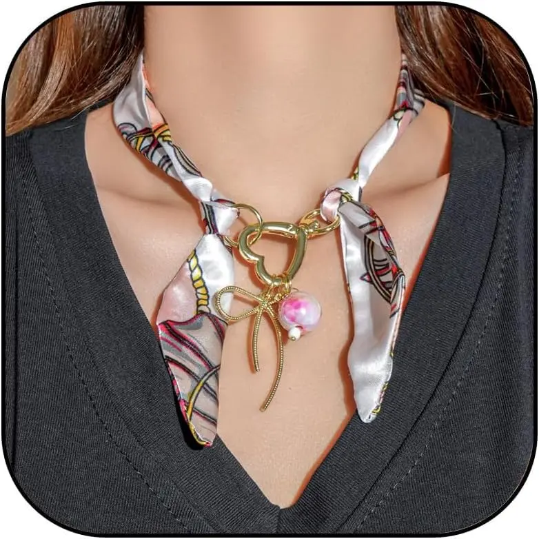Silk Scarf Necklace Woman Trendy Black and white Scarf Necklace with Charm Formal Costume Prom Jewelry Gift