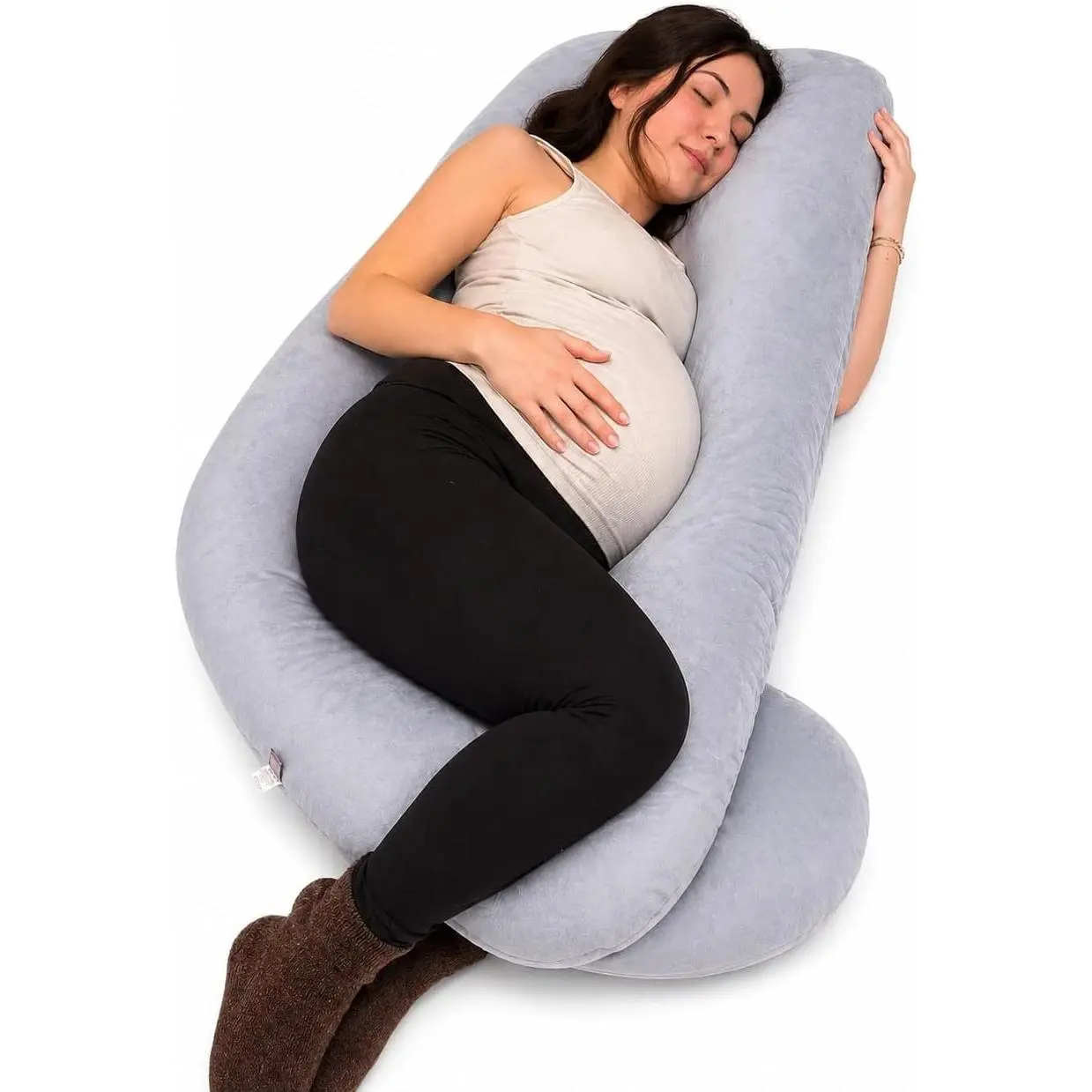 BLOOMNEST Pregnancy Pillow for Sleeping 57 Inch U-Full Body Maternity Pillow with Removable Cover All-Around for Back, Belly, Hips & Legs Grey