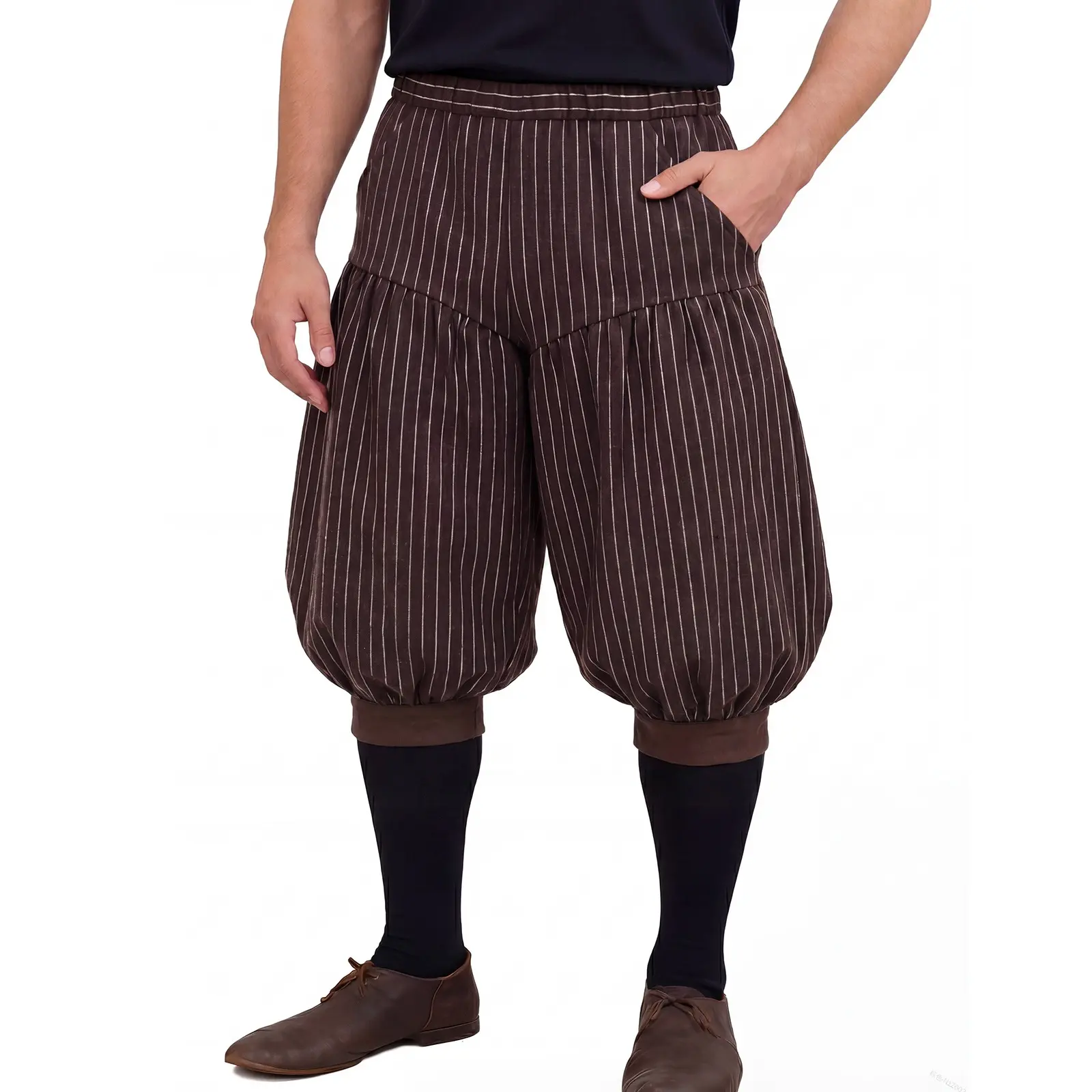 Runcati Mens Renaissance Medieval Pirate Shorts Colonial Pilgrim Viking Cotton Knicker Pants Halloween Costume Breeches