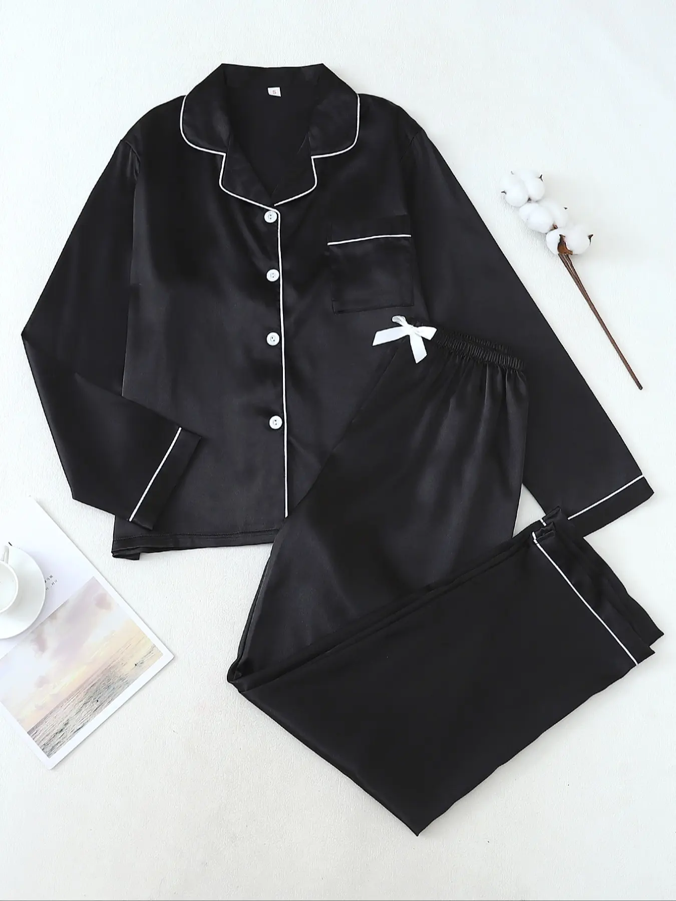 Women's Plain Soft Sleepwear Loungewear Set Long Sleeve Button Front Shirt & Pants, Casual Loose Fit Pajamas for All Seasons, Home Wear