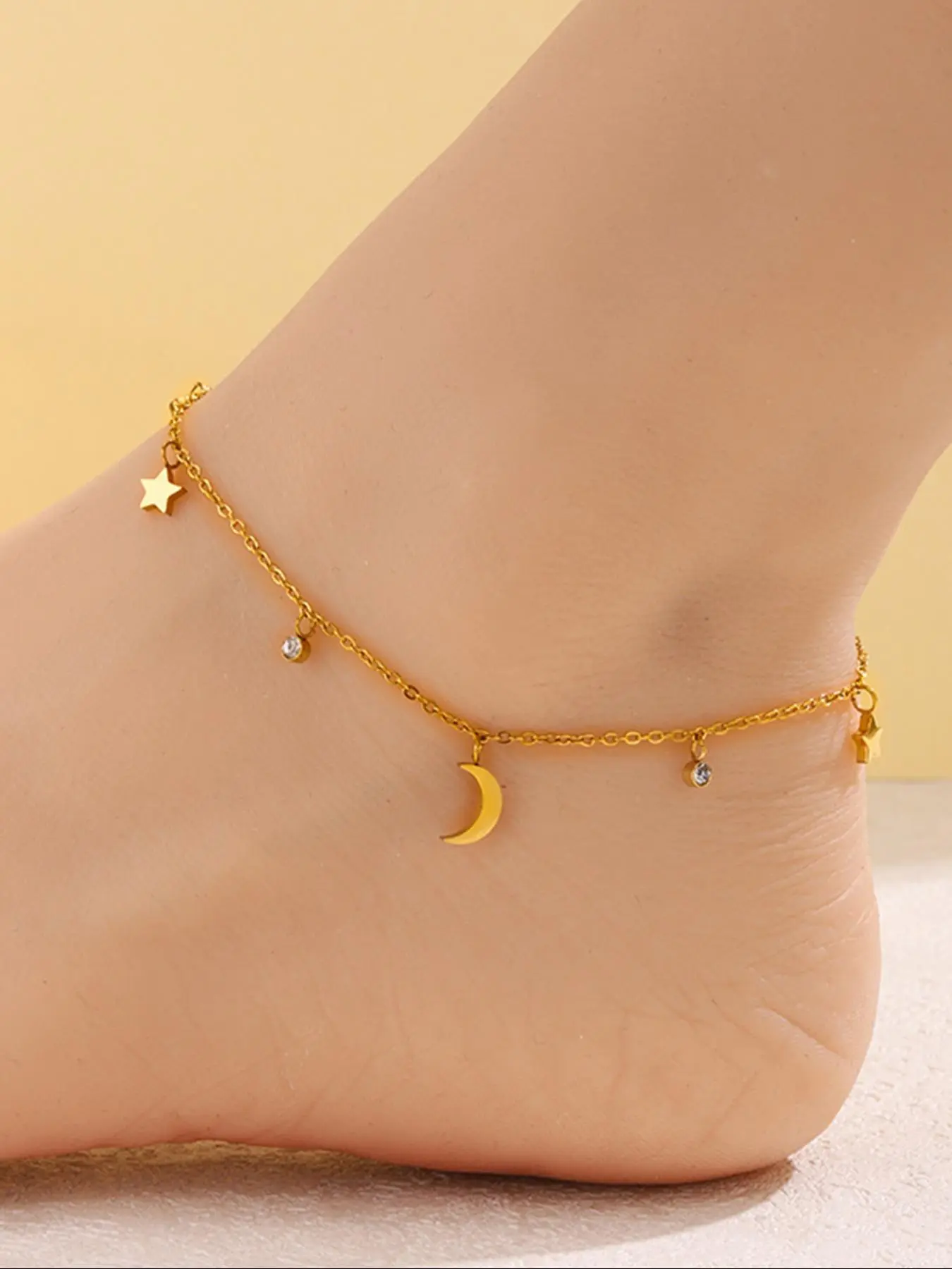 Women's Stainless Steel Anklet, Waterproof Moon Star Tassel Pendant, Spring Summer Beach Vacation Jewelry Gift, No Box Included