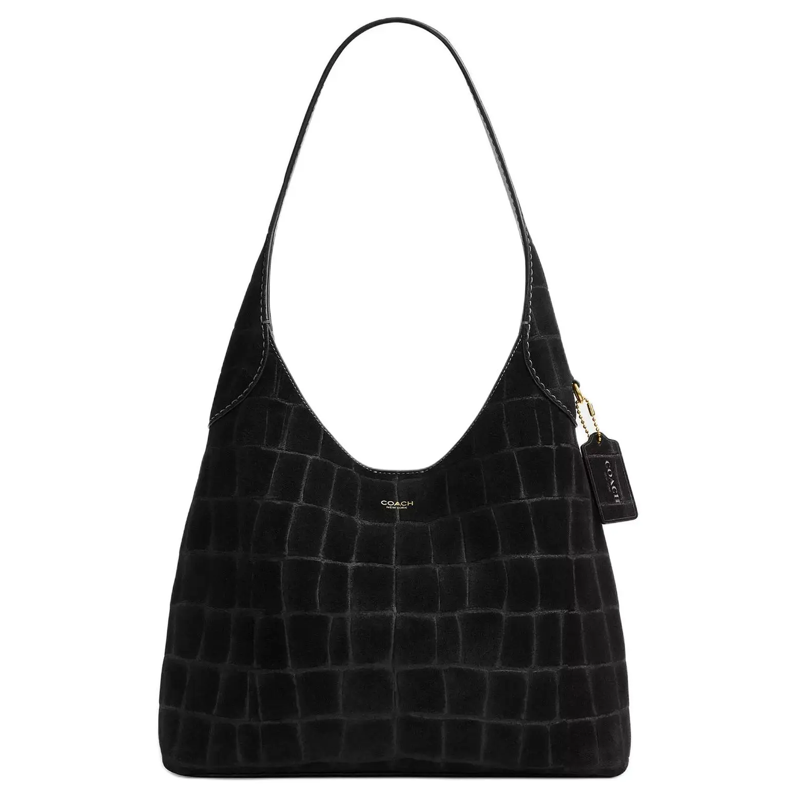 COACH Brooklyn 28 Croc-Embossed Suede Shoulder Bag for Women, Small, Black