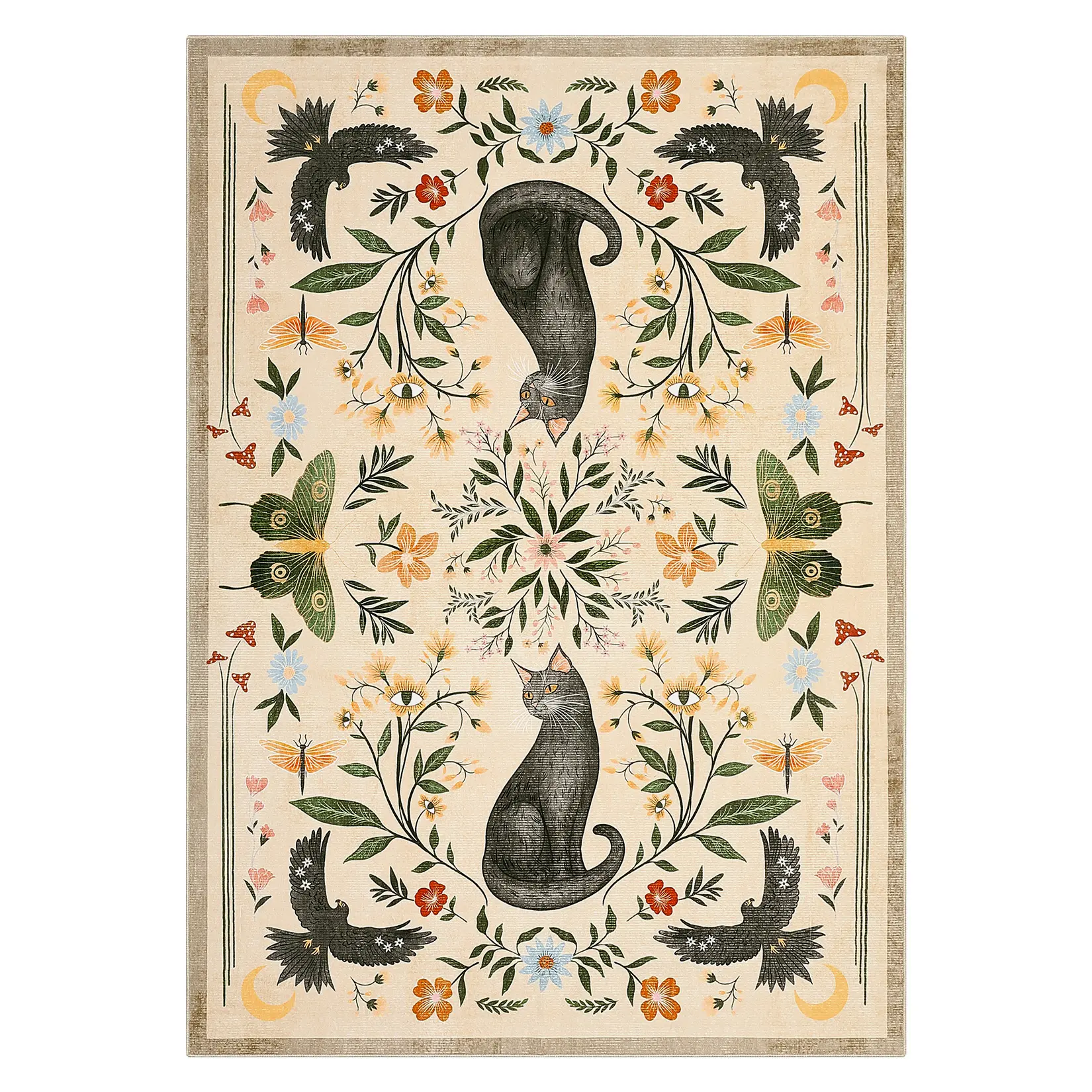 Washable Cat Area Rug – Soft Non-Slip Low Pile Animal, Floral & Butterfly Print Carpet for Living Room, Bedroom, Entryway, Kitchen, Kids Room, Dorm, Office