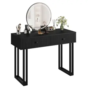 HD Lighted Mirror Vanity Desk - Modern Makeup Table with 3-Color Adjustable LED Lights, 2 Drawers, Sturdy Bedroom Storage - White or Black