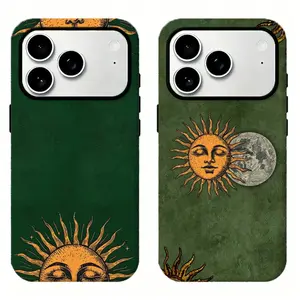 Vintage Green Sun Moon Face Phone Case Boho Celestial Tarot Style Protective Cover,for iPhone 16 15 14 13 12 11 17Pro Max,for Samsung S25 S24 S23 S22 Ultra,Gifts For Fans, Phone Accessories