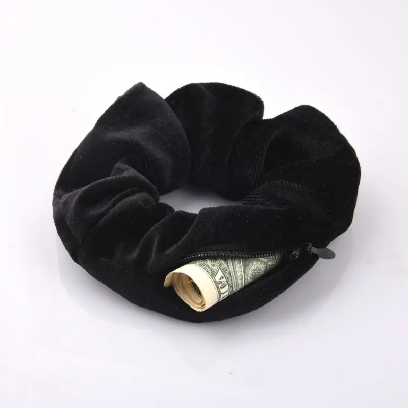 1pc Hidden Zipper Pocket Scrunchie - Solid Color Minimalist Hair Ring with Secret Storage for Small Items, Versatile Hair Accessory for Teens and Adults, Durable Fabric Elastic Band