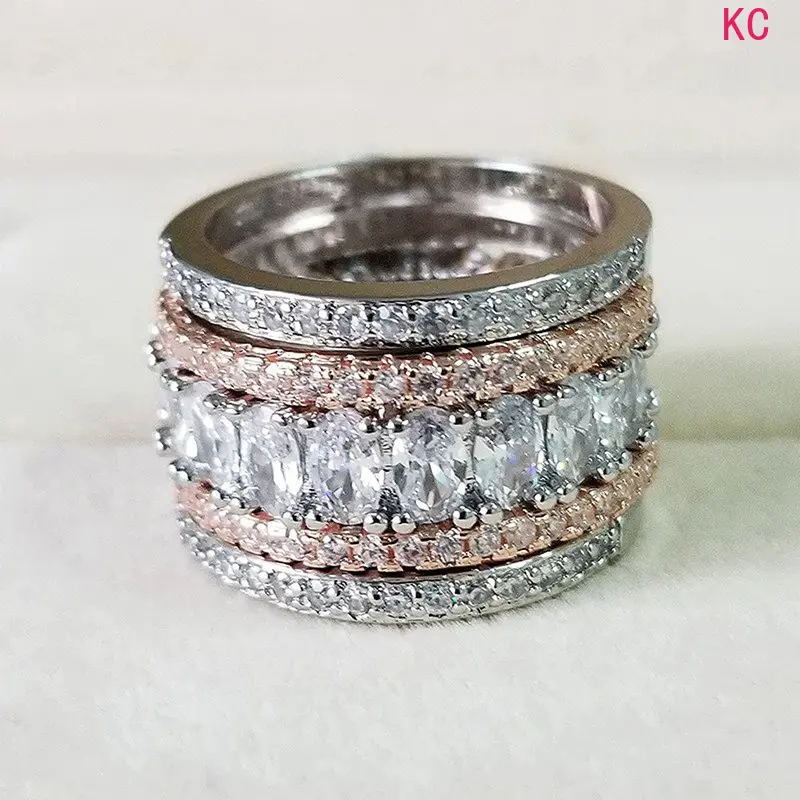 Metal Micro Paved Oval Zircon Geometric Ring, Unique Designer Style Finger Jewelry For Daily Styling