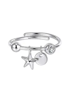 Pure Silver S925 Ring for Women, Luxury Open Design Band, Minimalist Cold Tone Style, Unique Five-Point Star Jewelry
