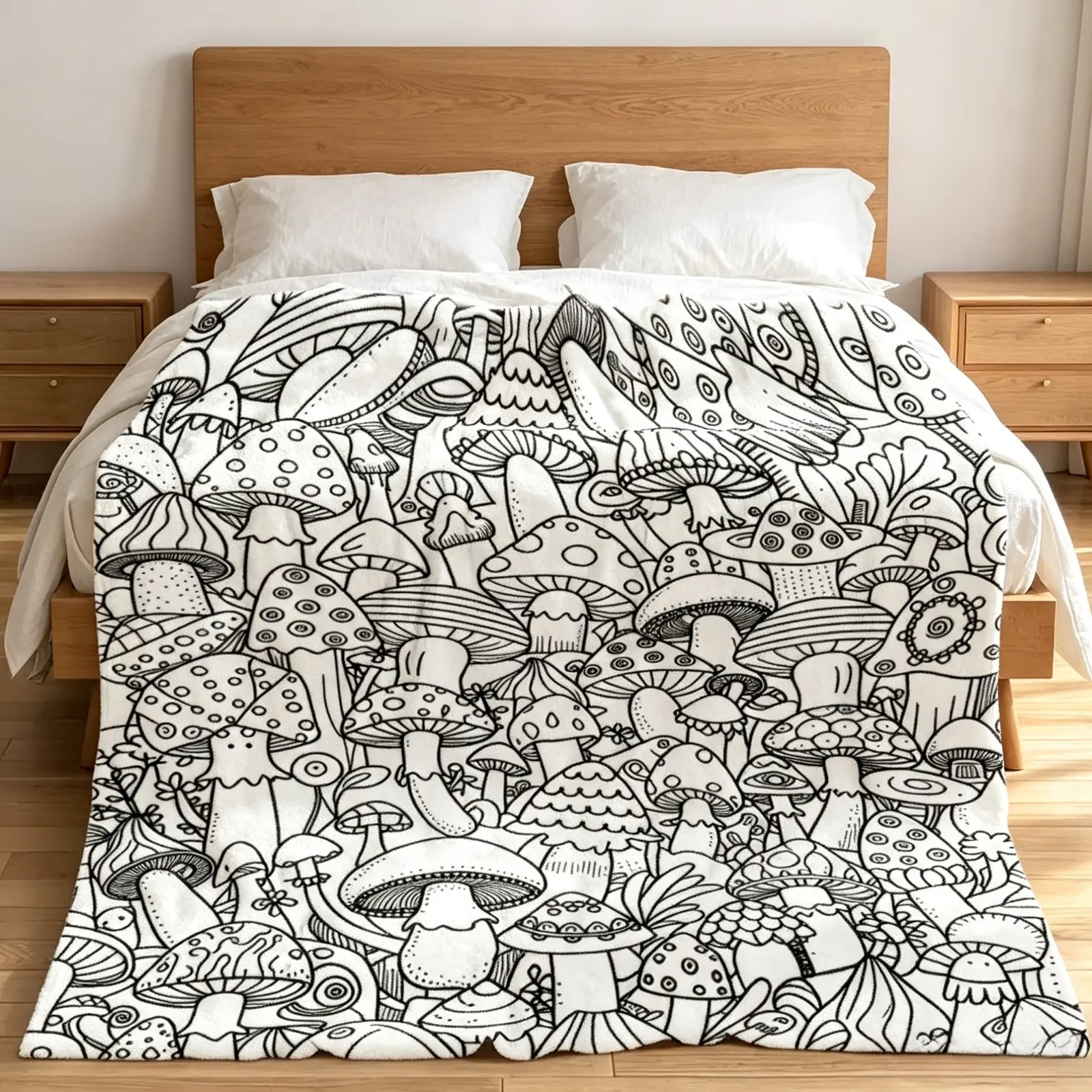 Mushroom Graffiti Coloring Flannel Blanket Creative 2D Flat Art Design Soft Cozy Lightweight AC Throw Blanket Interactive Coloring Style Blanket Kids Teens Adults Sofa Bed Bedroom Living Room Office Travel Camping Movie Night Home Decor Gift Birthday