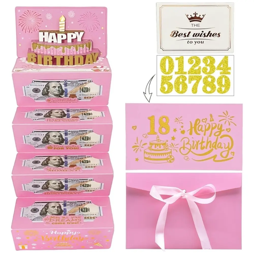 Creative 3D Pop-Up Birthday Greeting Card with Cash Slots (7.5x4.3") 🎂 - Interactive Greeting Card - Surprise Money Holder Card for Friends & Family - Includes DIY Age Stickers & Envelope ✉️ - Perfect Milestone Birthday Gift 🥳