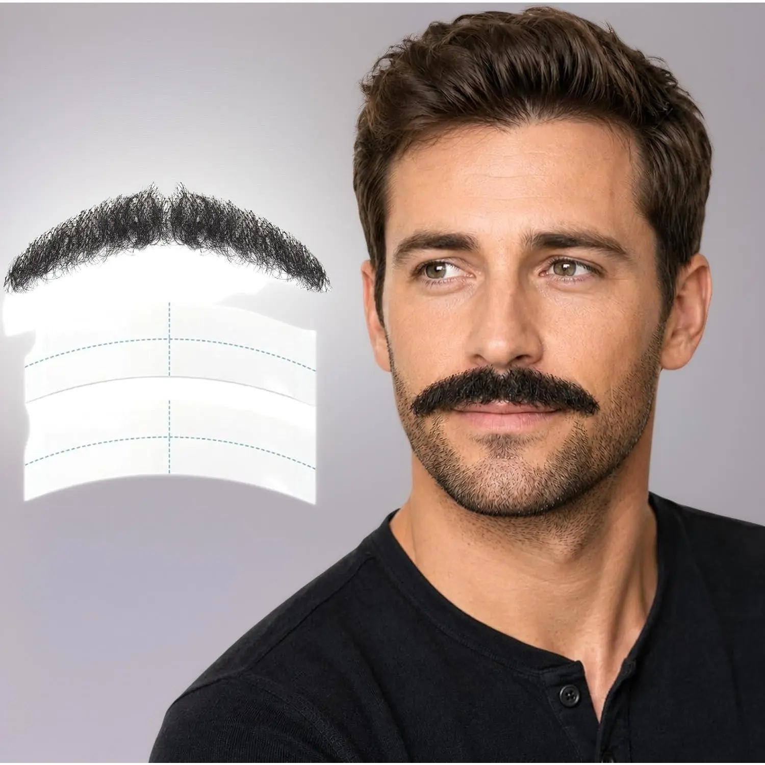 Fake Mustache and Fake Beard, Real Human Hair Beard with Invisible Lace, Stick On Mustache for Halloween Cosplay