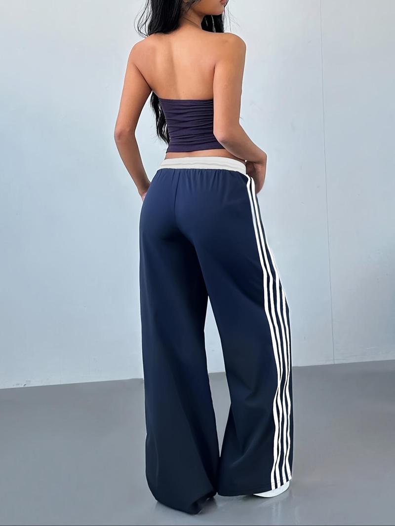 Women's Striped Side Sweatpants, Casual Comfy Wide Leg Trousers for Daily Wear, Ladies Bottoms for All Seasons Pants, Athleisure Style Bottoms
