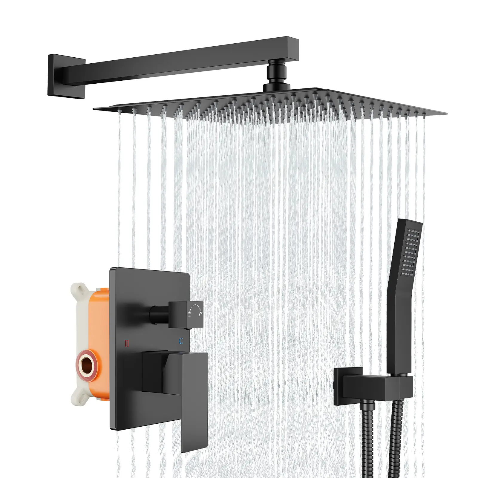 Garvee Luxury Rain Shower System for Bathroom – Wall Mounted, Mixer Faucet Set, Handheld Spray, 12"/10" Round or Square Head, Modern Renovation, Matte Black or Brushed Nickel