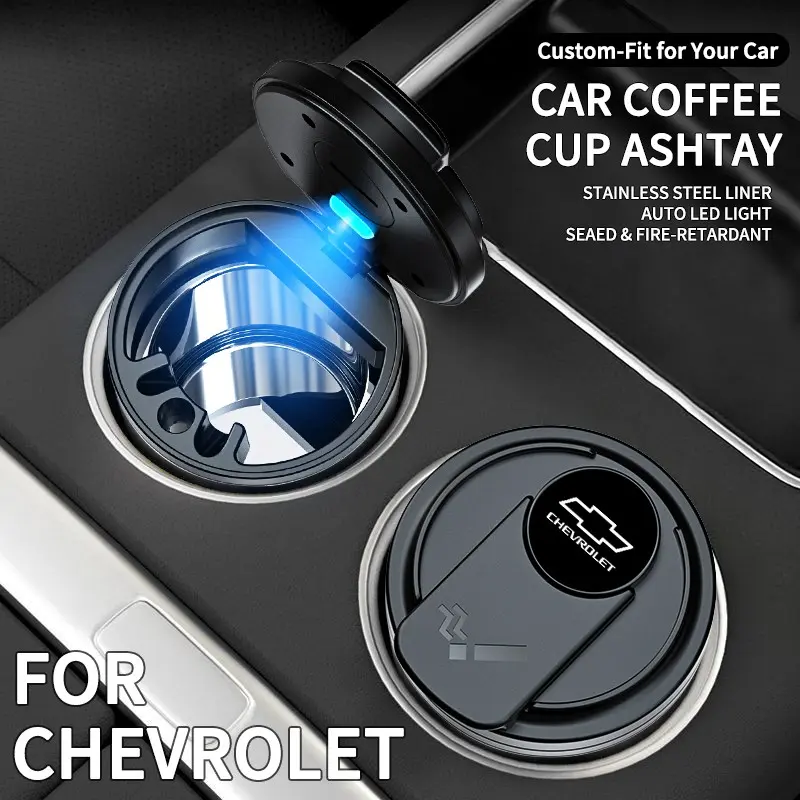 Car ashtray, smokeless ashtray, portable travel ashtray, stainless steel ashtray, coffee cup-shaped ashtray, suitable for Chevrolet Cruze, Malibu, Equinox, Tahoe, Camaro