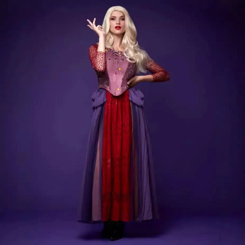 M-XL Medieval Winifred Witch Cosplay Dress Movie Character Princess Gown Halloween Party Costume