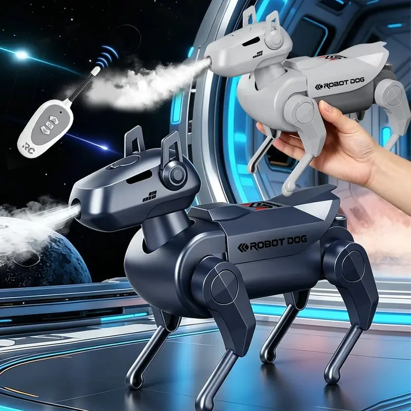 1PCS Remote Control Robot Toys,  Mechanical Spray Dog Model Move Forward Backward One-click Spray Mini Robotic Dog Gifts for Kids