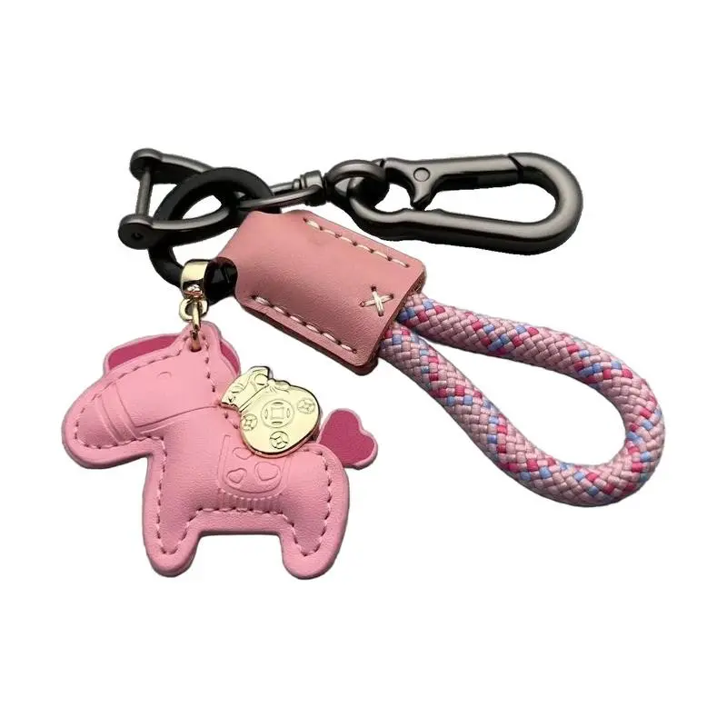 Cute Horse Keychain with Wallet Strap, Fashion Leather Horse Key Ring, Car Key Holder Accessory, Lucky Gift for Prosperity