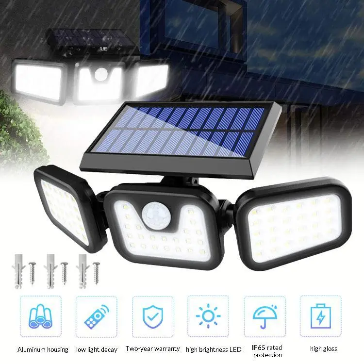 Solar Outdoor Lights, 3000LM Solar Flood Lights with 401 LED, 6 Heads Motion Sensor Light 360° Beam Angle, IP65 Waterproof,3 Adjustable Brightness, Remote Control Security Light 2 Packs