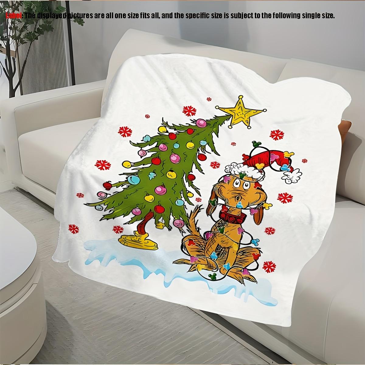 Flannel Throw Blanket, Leg Cover Blanket, Air Conditioner Cover, Cartoon Christmas Green Monster and Christmas Tree Pattern Tapestry, Soft and Comfortable Flannel Hug Blanket Suitable for Christmas Decoration, Perfect Gift Choice for Thanksgiving Decor