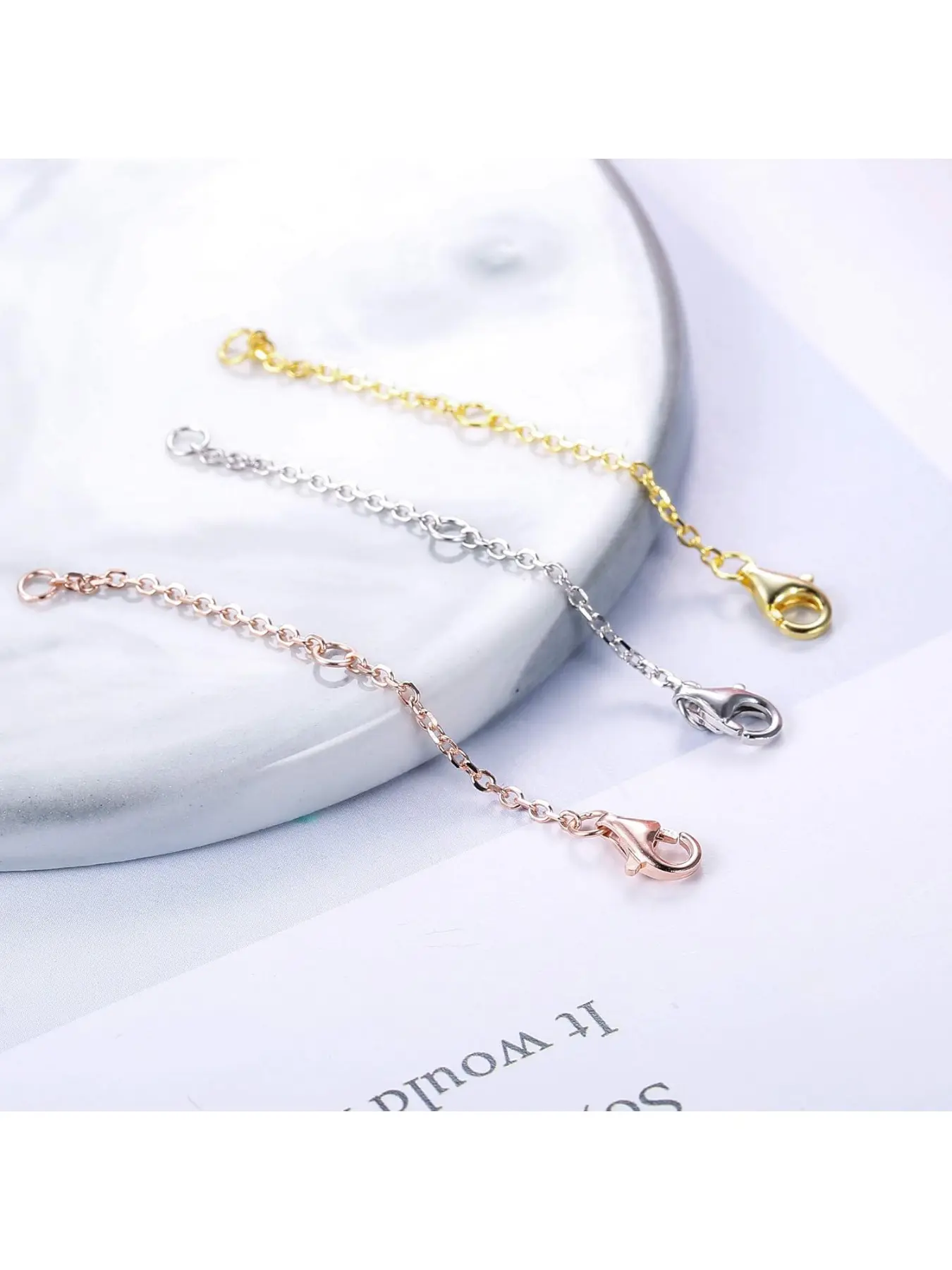 3Pcs Sterling Silver Necklace Chain Extenders in Gold, Rose Gold and Silver Strong Lobster Clasp Bracelet Anklet Necklace Extenders Set for Women Jewelry Adjustable Length 2" 3" 4"