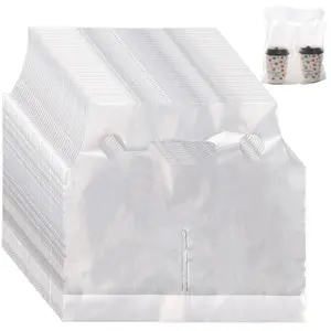 200 Pack Drinking Bags, 12" L x 11" H Cup Carrier with Handle for Beverage, Coffee, Juice, Stores, Hold 2 Cups