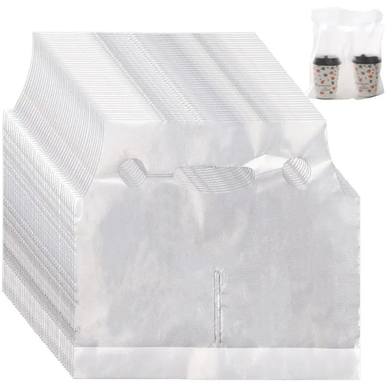 200-Pack Lightweight Synthetic Plastic Drinking Bag Organiser, 12x11 in Cup Carrier with Handle, Double Compartment for Beverage Stores