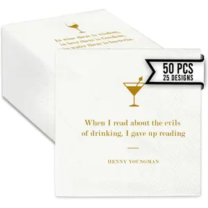 50 PCS Funny Drinking Quote Bar Napkins for Adults with 25 Unique Quotes, Perfect for Weddings, Parties and Events