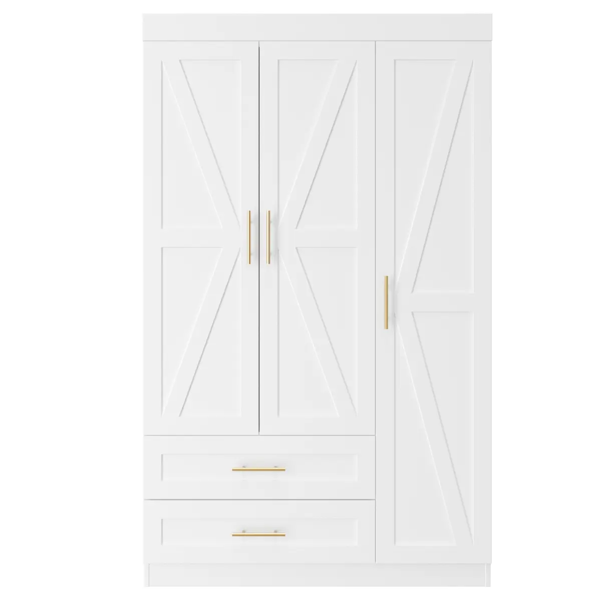 AobtkelShaker Style Classic Three-Door Wardrobe, Wood Bedroom Armoire with Hanging Rod and Shelves, Spacious Storage Closet, Modern Farmhouse Design On-Site